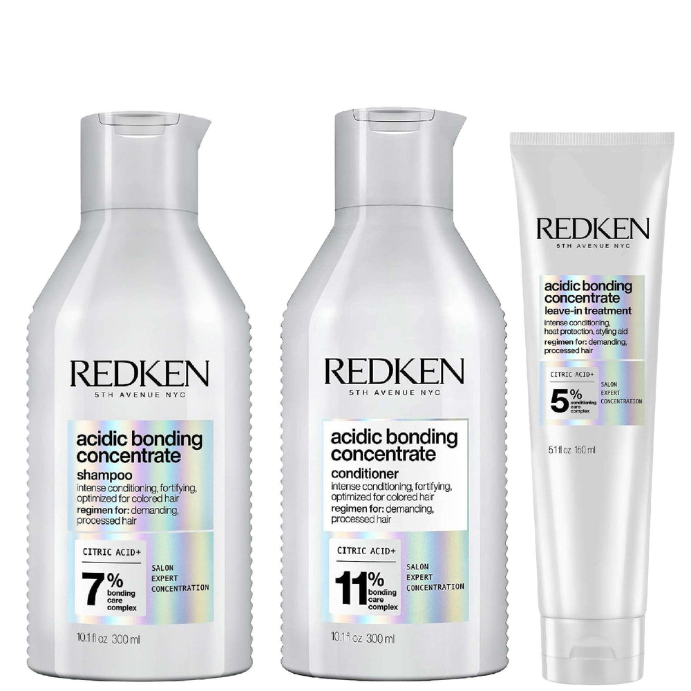 Redken  Trio: Acidic Bonding Concentrate Shampoo 300ml, Conditioner 300ml & Leave-In Treatment 150ml