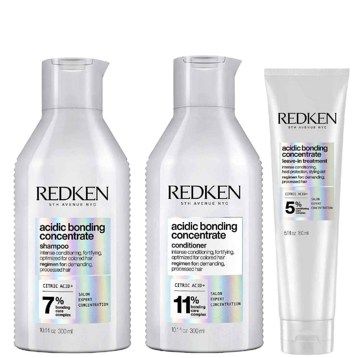 Redken  Trio: Acidic Bonding Concentrate Shampoo 300ml, Conditioner 300ml & Leave-In Treatment 150ml