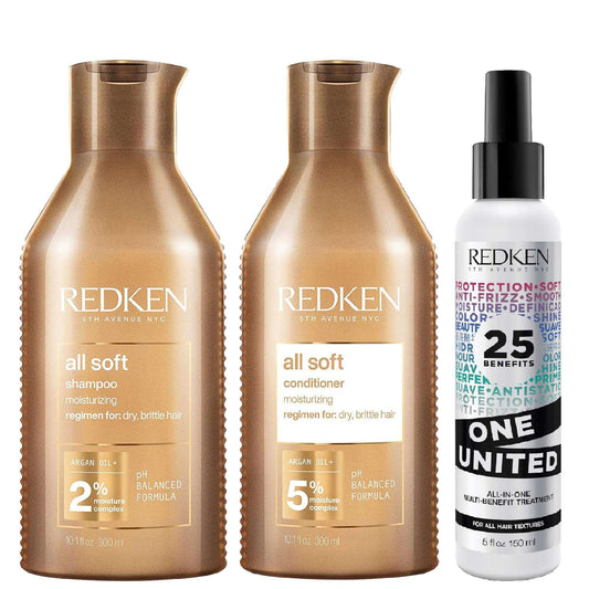Redken  Trio: All Soft Shampoo 300ml, Conditioner 300ml & One United Treatment 150ml