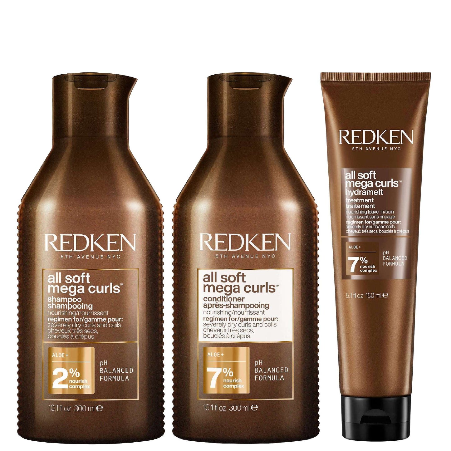 Redken  Trio: All Soft Mega Curls Shampoo 300ml, Conditioner 300ml & Hydramelt Treatment 150ml