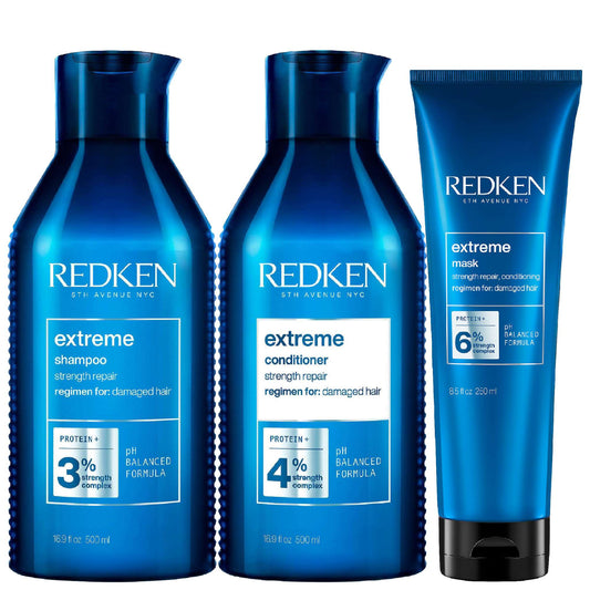 Redken  Trio: Extreme Shampoo 500ml, Extreme Conditioner 500ml & Extreme Mask 250ml