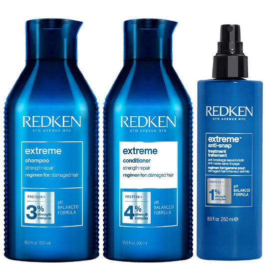 Redken  Trio: Extreme Shampoo 500ml, Conditioner 500ml & Anti-Snap Treatment 250ml