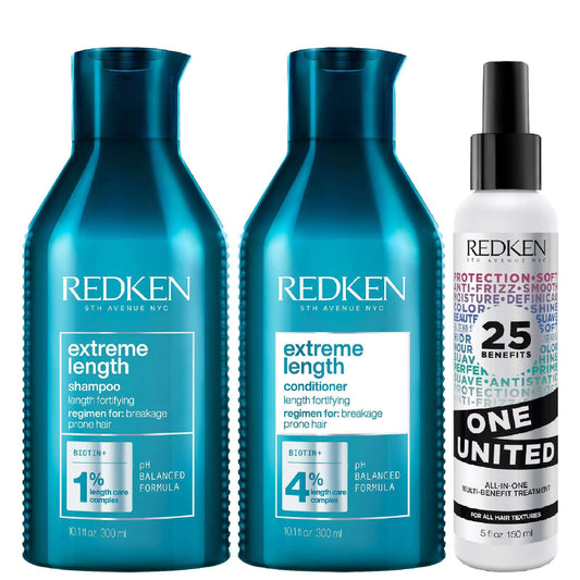 Redken  Trio: Extreme Length Shampoo 300ml, Conditioner 300ml & One United Treatment 150ml