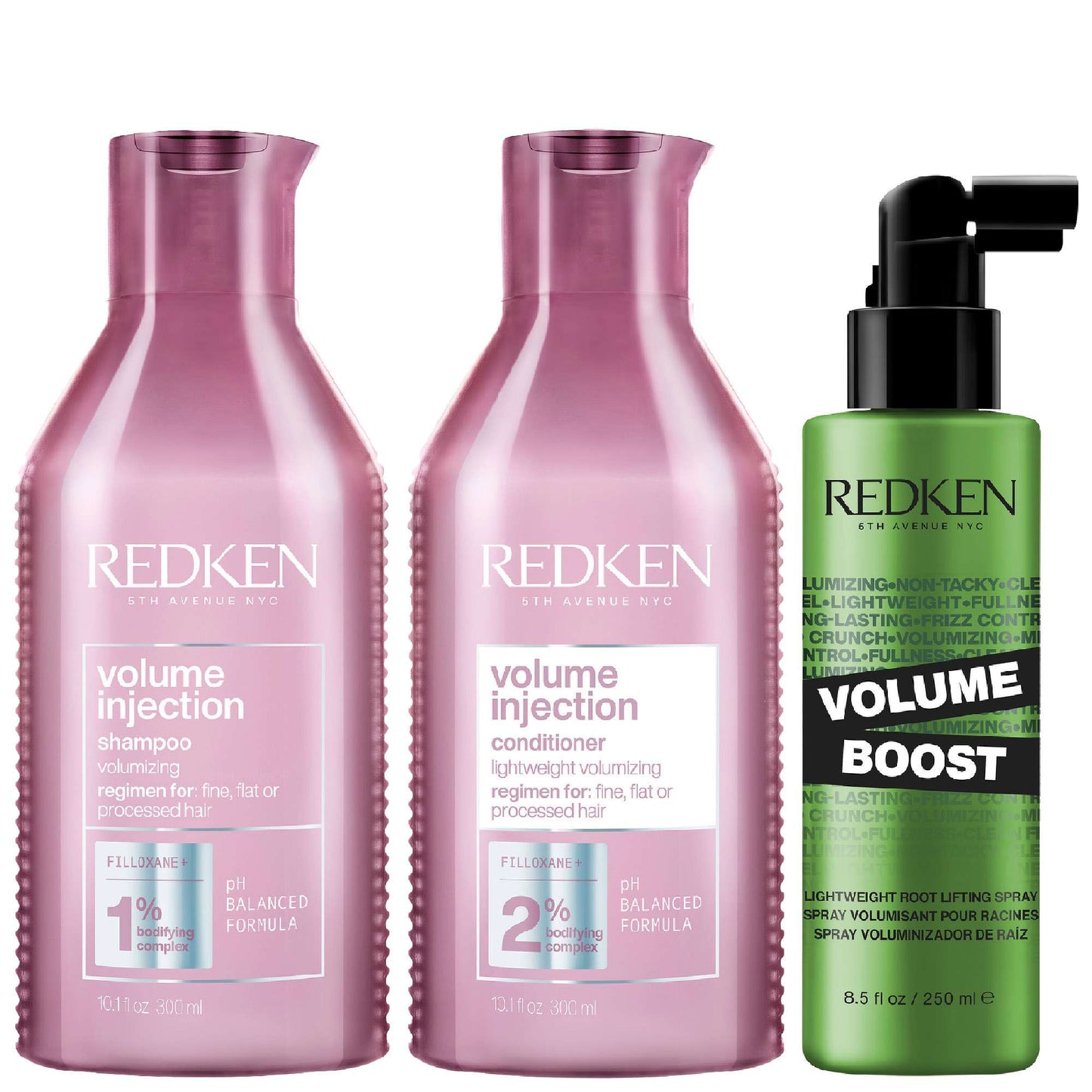 Redken  Trio: Volume Injection Shampoo 300ml, Volume Injection Conditioner 300ml & Styling Volume Boost 250ml