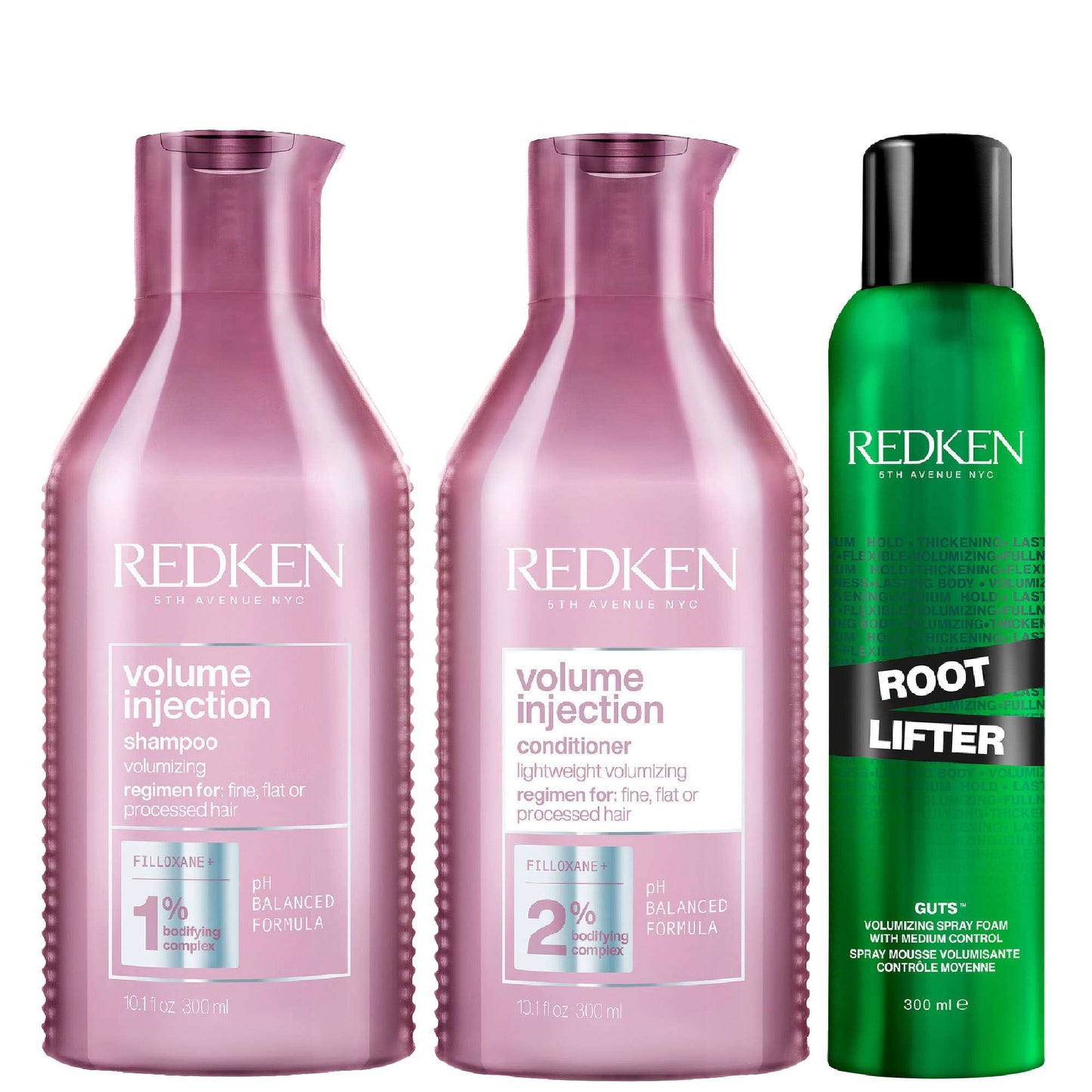 Redken  Trio: Volume Injection Shampoo 300ml, Volume Injection Conditioner 300ml & Styling Root Lifter 300ml
