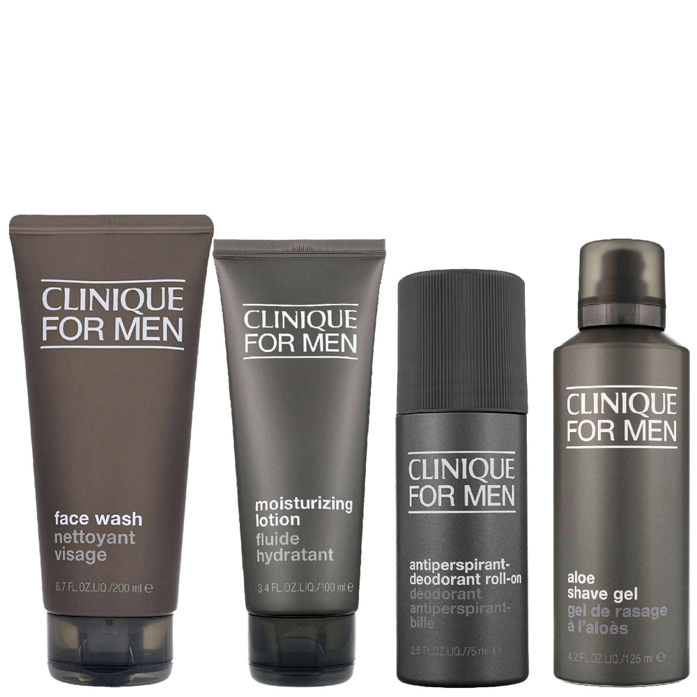 Clinique  Set: Mens Face Wash 200ml, Moisturizing Lotion 100ml, Antiperspirant Roll-On 75ml & Shave Gel 125ml