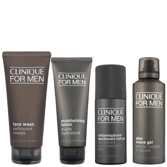 Clinique  Set: Mens Face Wash 200ml, Moisturizing Lotion 100ml, Antiperspirant Roll-On 75ml & Shave Gel 125ml