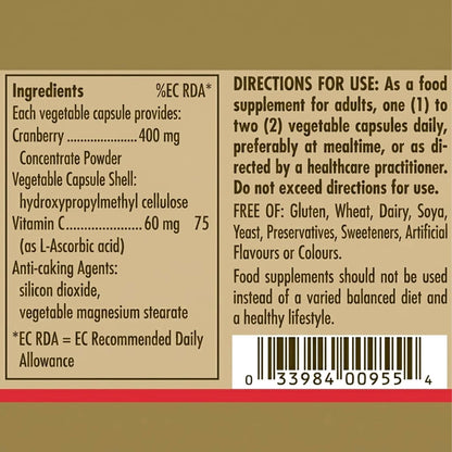 Solgar  Natural Cranberry with Vitamin C Vegetable Capsules x 60 - Additional 1