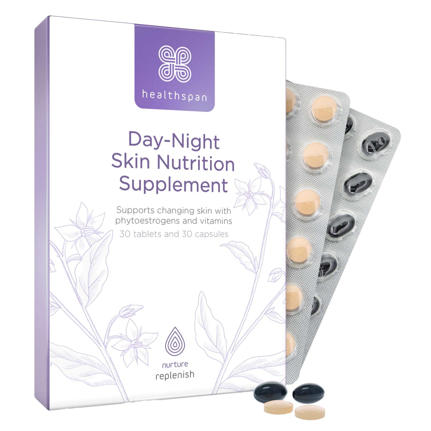 Healthspan Replenish  Day−Night Skin Nutrition Supplement x 30 Capsules & 30 Tablets
