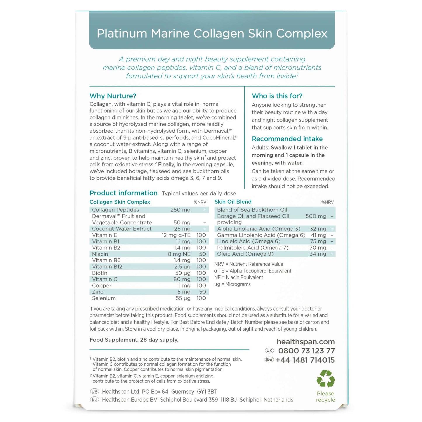 Healthspan Collagen  Platinum Marine Collagen Skin Complex x 28 Capsules & x 28 Tablets - Additional 1