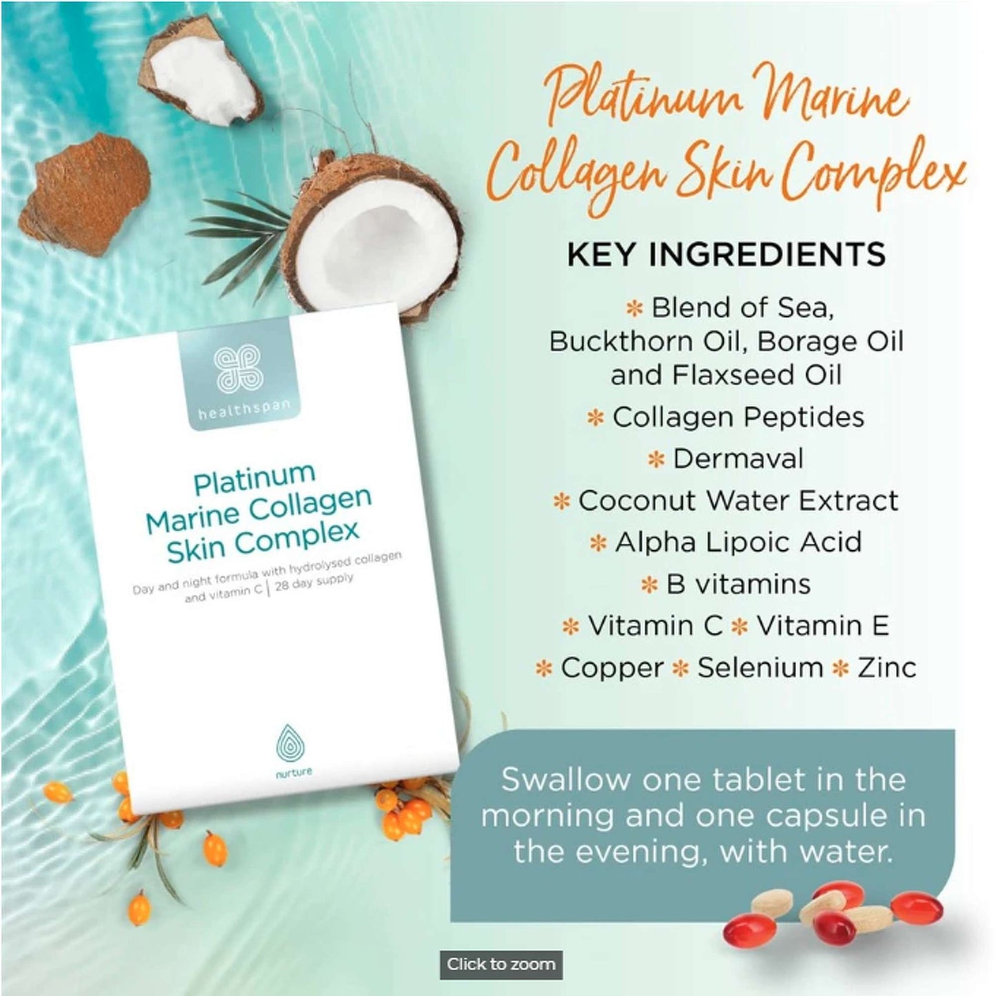 Healthspan Collagen  Platinum Marine Collagen Skin Complex x 28 Capsules & x 28 Tablets - Additional 4
