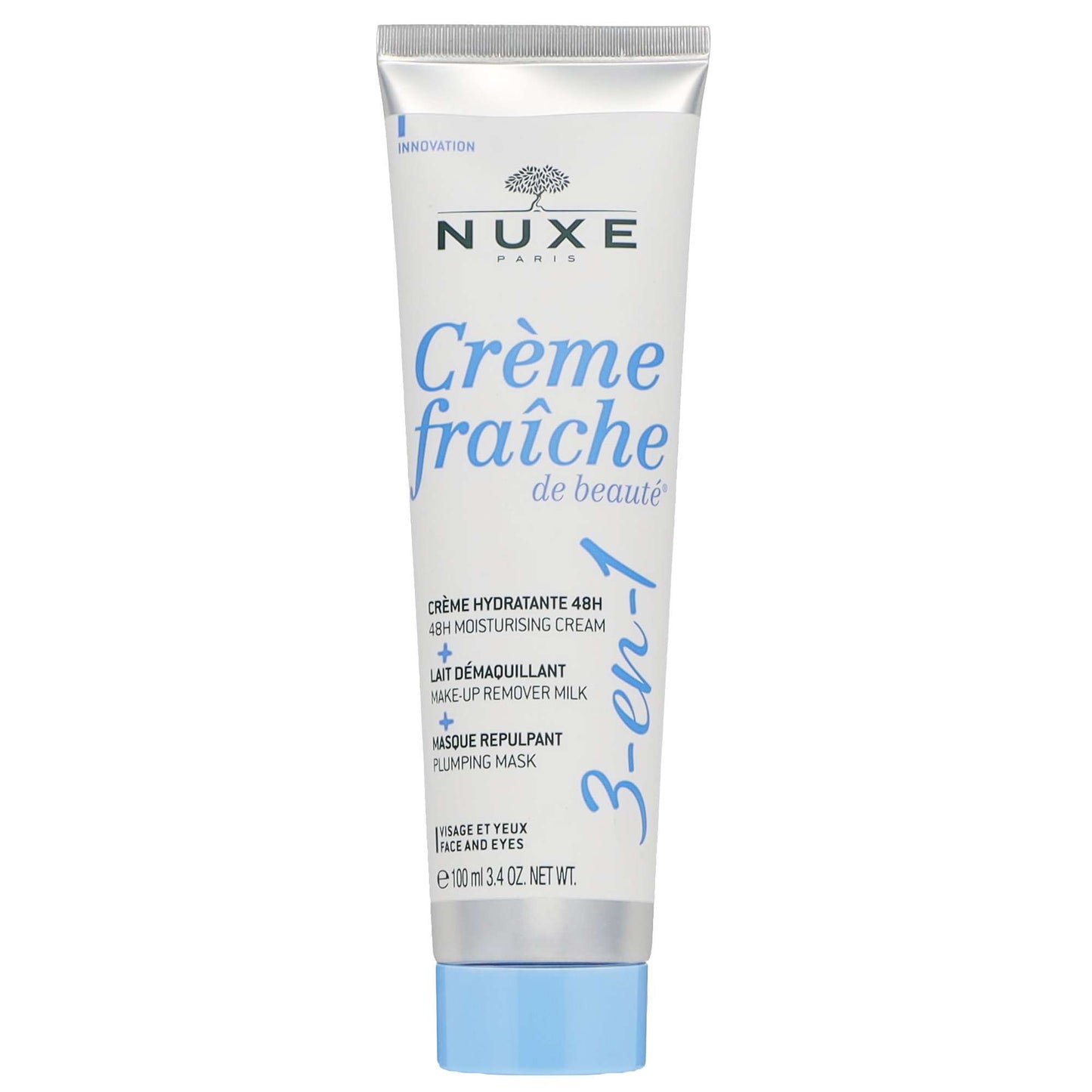 Nuxe Crème Fraîche de Beauté 3-in-1, 48h Moisturizing Cream, Make-Up Remover Milk, Plumping Mask 100ml