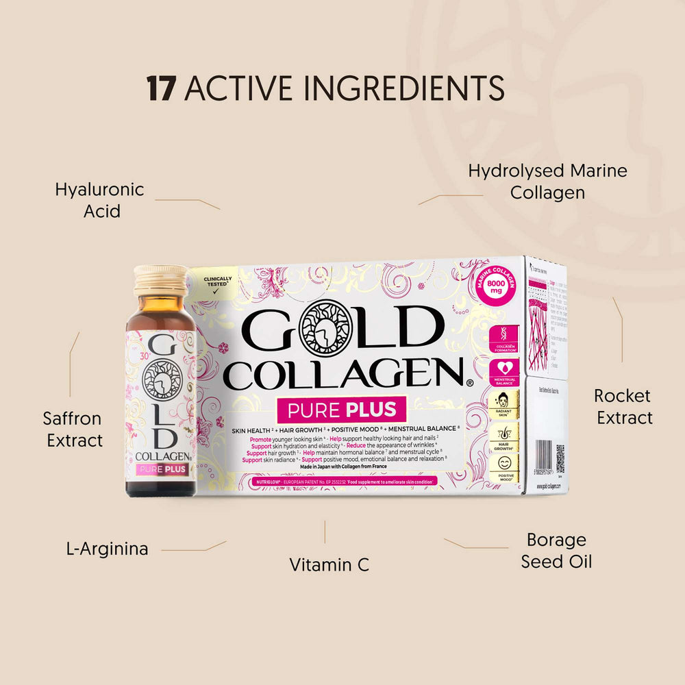 Gold Collagen Liquid Supplement Pure Skin, Hair & Nail Health Liquid Supplement For 25+ 10 x 50ml - Additional 3
