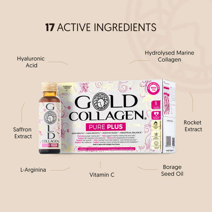 Gold Collagen Liquid Supplement Pure Skin, Hair & Nail Health Liquid Supplement For 25+ 10 x 50ml - Additional 3