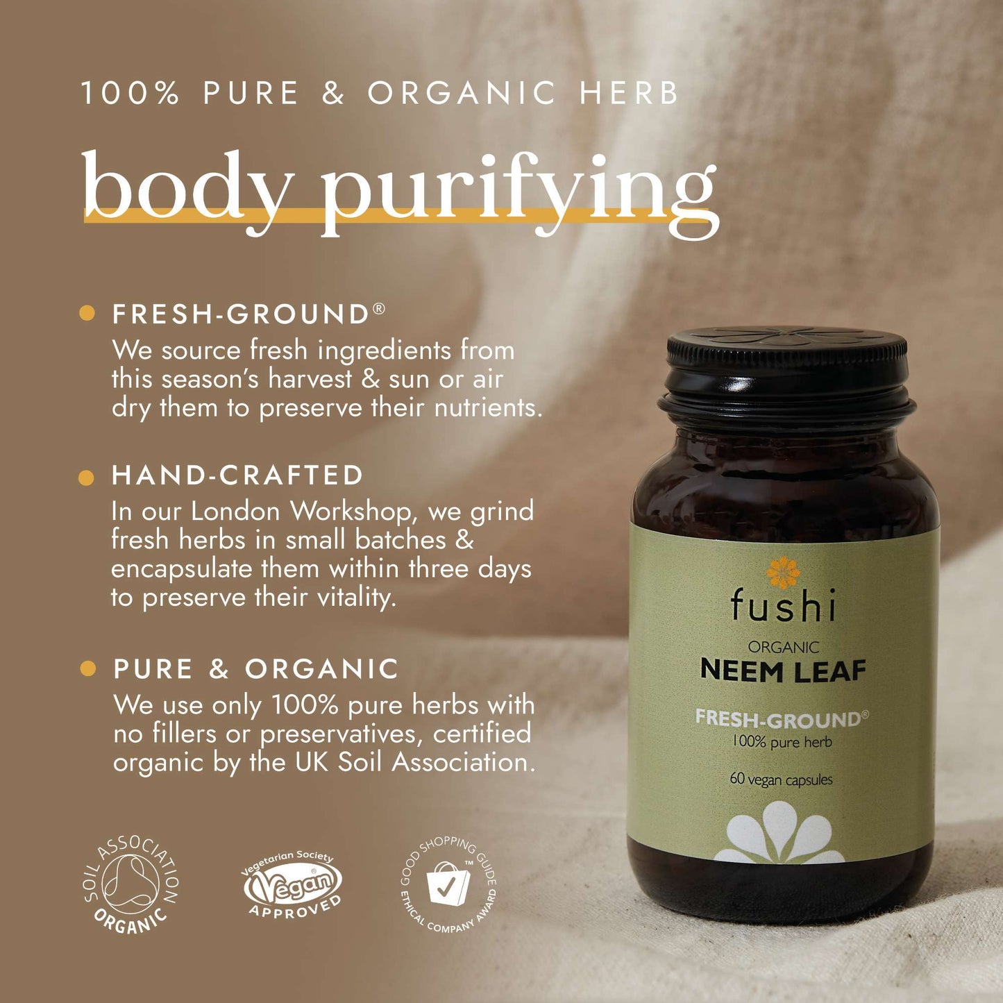 Fushi Single Herb Supplements Organic Neem Leaf x 60 Capsules - Additional 1