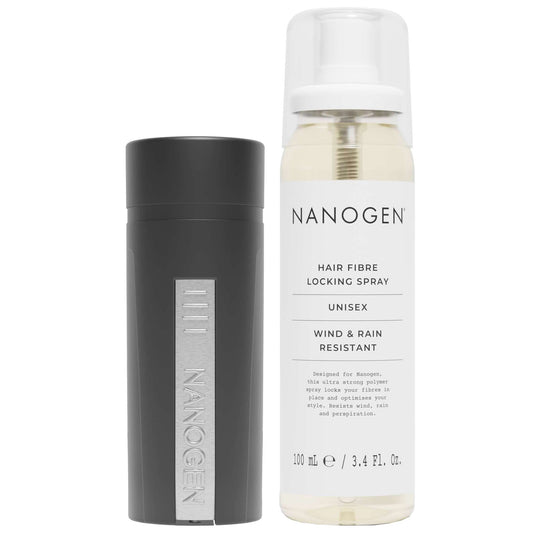 Nanogen  Duo: Keratin Hair Fibres 2 Month Medium Brown 30g & Hair Fibre Locking Spray 100ml