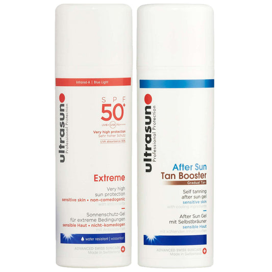 Ultrasun  Duo: Extreme Very High Sun Protection for Sensitive Skin SPF50+ 150ml & Tan Booster 150ml