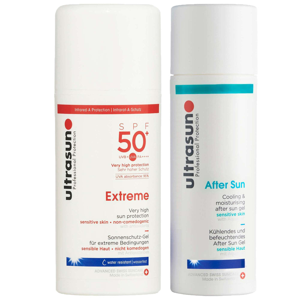Ultrasun  Duo: Extreme Very High Sun Protection for Sensitive Skin SPF50+ 100ml & Aftersun Gel 150ml