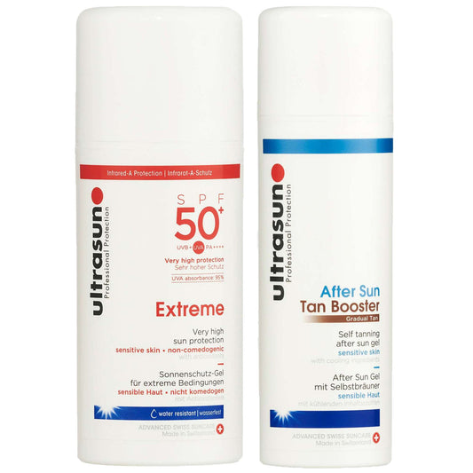 Ultrasun  Duo: Extreme Very High Sun Protection for Sensitive Skin SPF50+ 100ml & Tan Booster 150ml