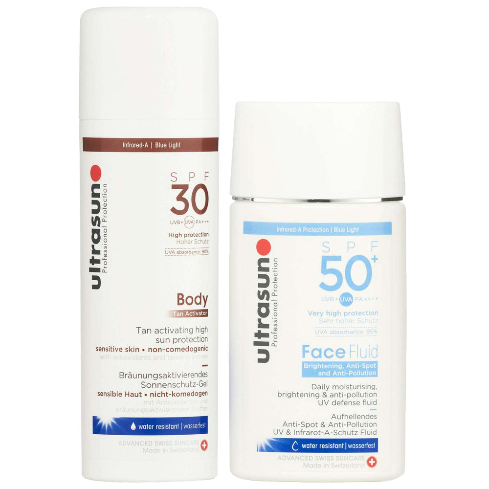 Ultrasun  Duo: Tan Activator SPF30 150ml & Face Fluid: Brightening, Anti-Spot & Anti-PollutionSPF 50+ 40ml