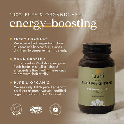 Fushi Single Herb Supplements Organic Siberian Ginseng x 60 Capsules - Additional 6