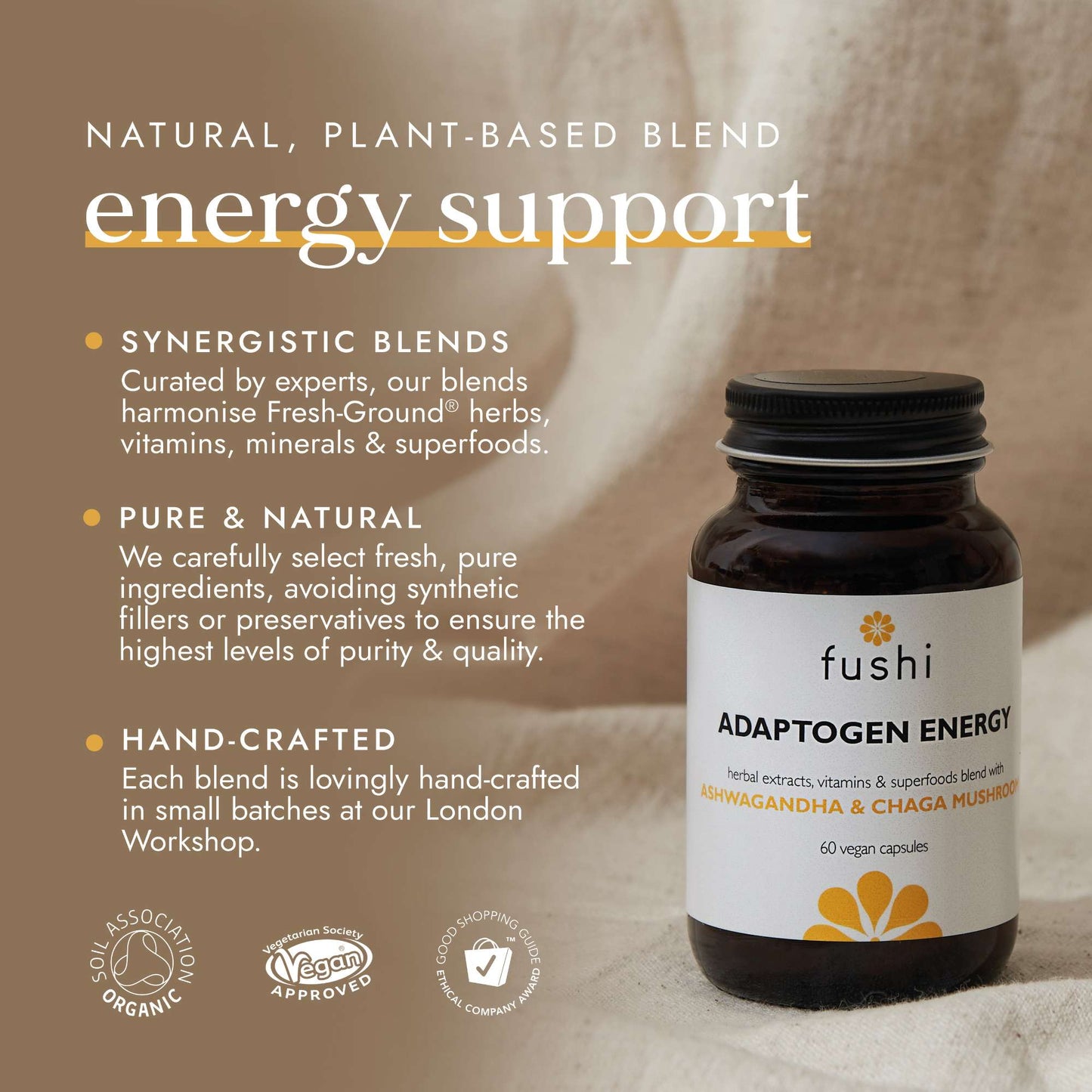 Fushi Herbal & Vitamin Blends Adaptogen Energy Blend x 60 Capsules - Additional 5