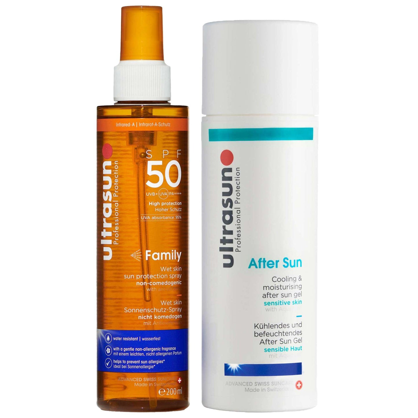 Ultrasun  Duo: Family Wet Skin Spray SPF50 200ml and Aftersun Gel 150ml