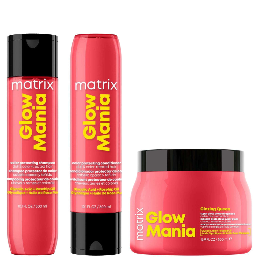 Matrix  Trio: Glow Mania Colour Protecting Shampoo, Conditioner, & Mask for Coloured Hair
