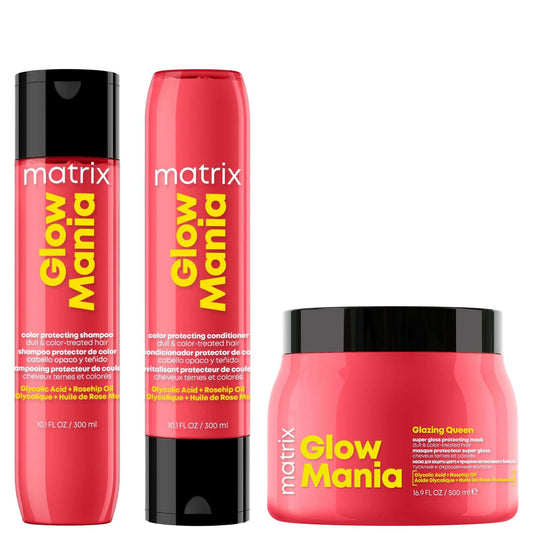 Matrix  Trio: Glow Mania Colour Protecting Shampoo, Conditioner, & Mask for Coloured Hair