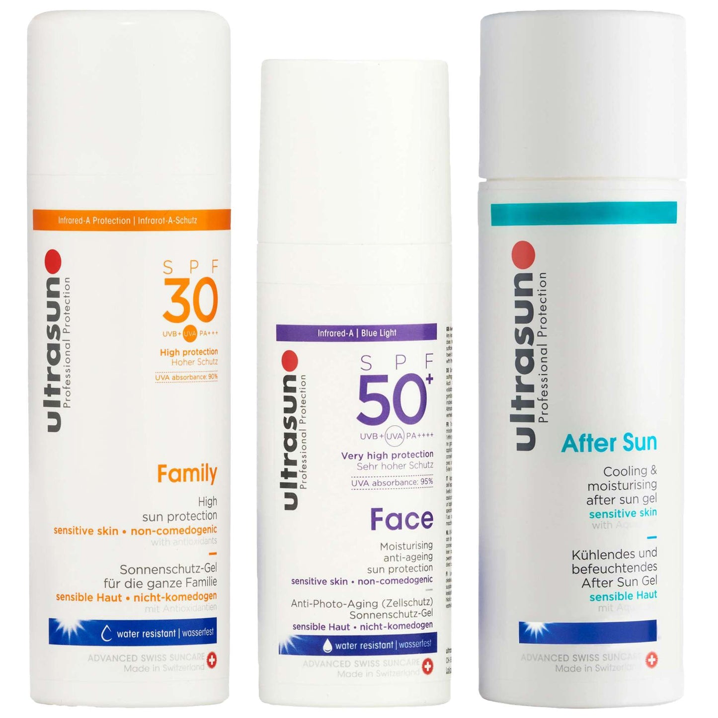 Ultrasun  Trio: Family SPF30 150ml, Anti-Ageing Sun Protection SPF50+ 50ml & Aftersun Gel 150ml