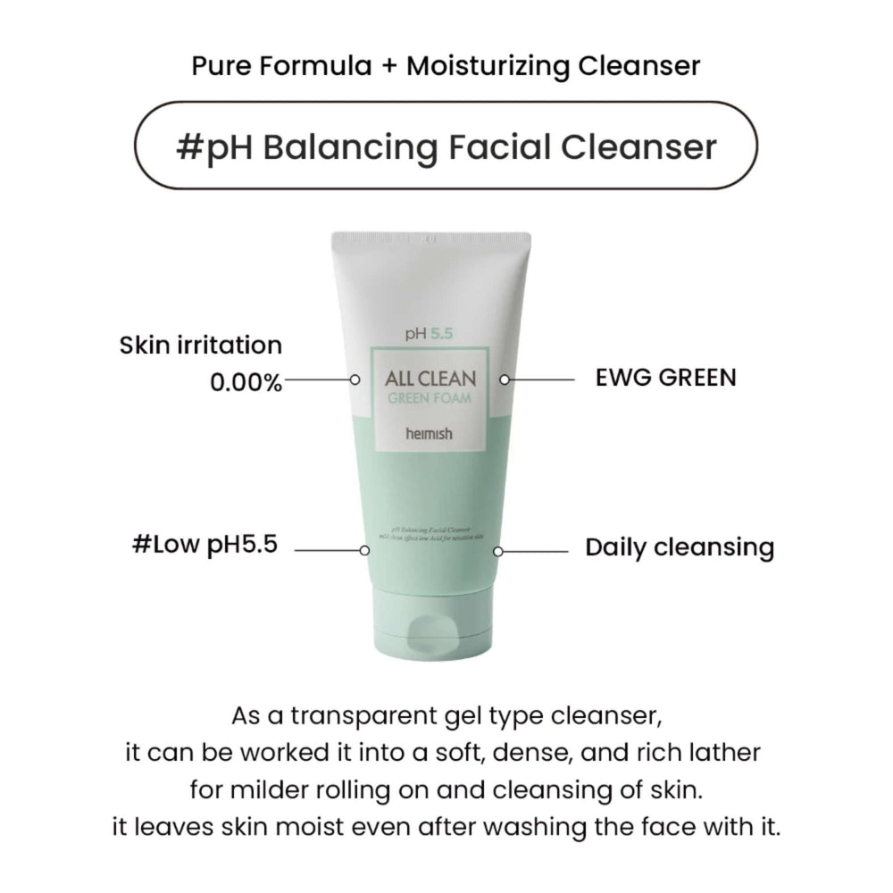 Heimish  Skincare All Clean Green pH Balancing Facial Cleanser Foam 150g - Additional 6
