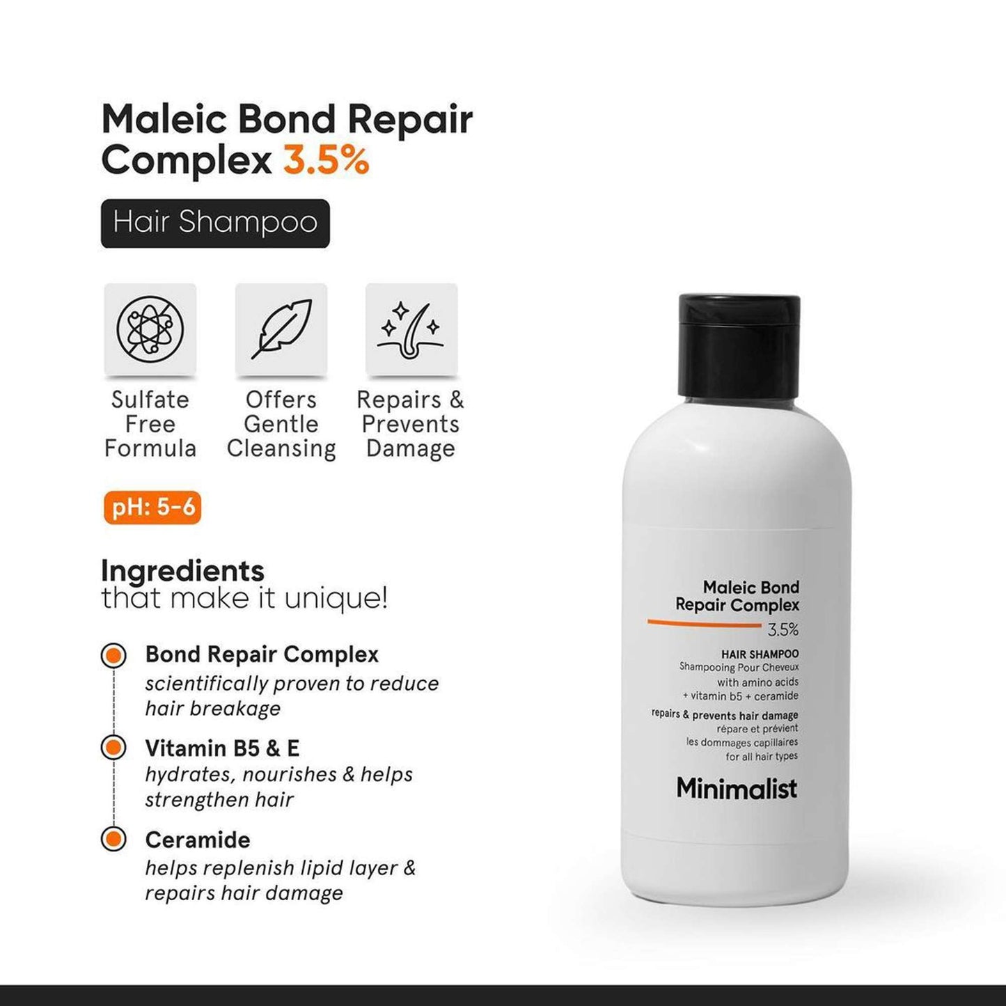 Minimalist Hair Care Maleic Bond Repair Complex 3.5% Hair Shampoo 250ml - Additional 2