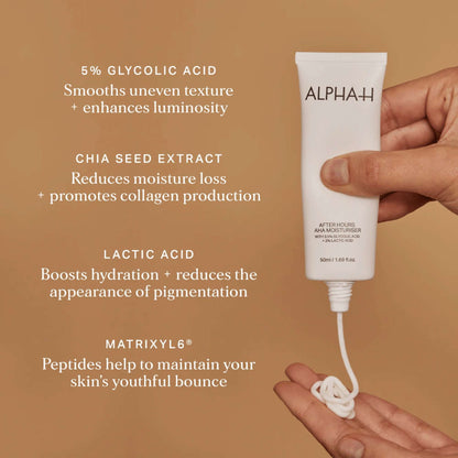 Alpha H Moisturiser After Hours AHA Moisturiser with 3.5% Glycolic Acid + 2.5% Lactic Acid 50ml - Additional 2