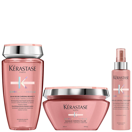 Kérastase  Trio: Chroma Absolu Bain Riche Shampoo, Filler & Serum for Medium to Thick Hair