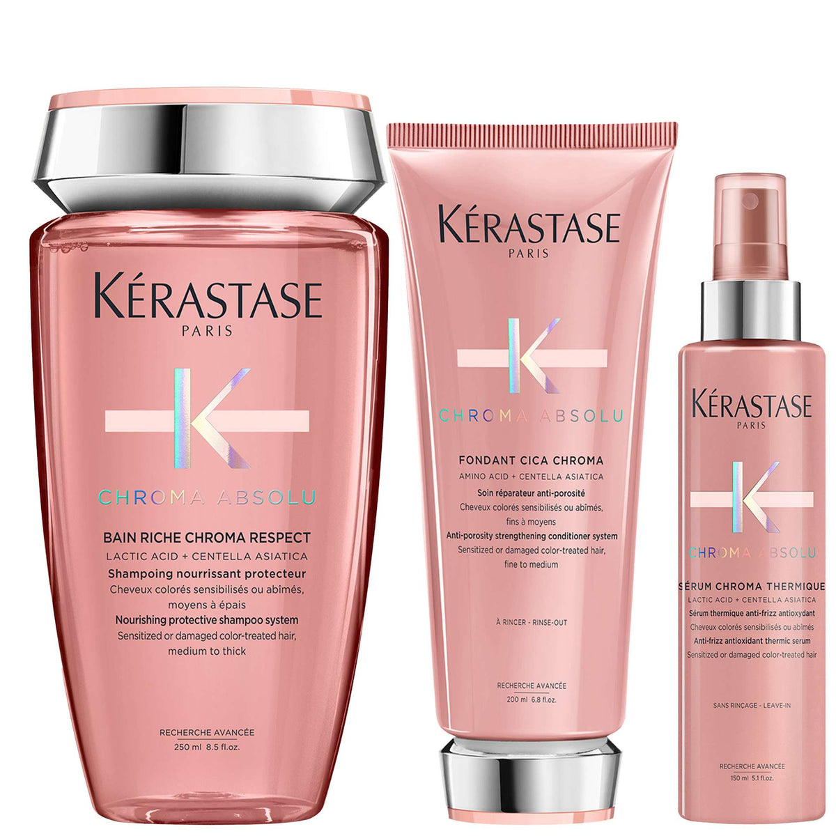 Kérastase  Trio: Chroma Absolu Shampoo 250ml, Conditioner 200ml & Serum 150ml for Fine to Medium Hair