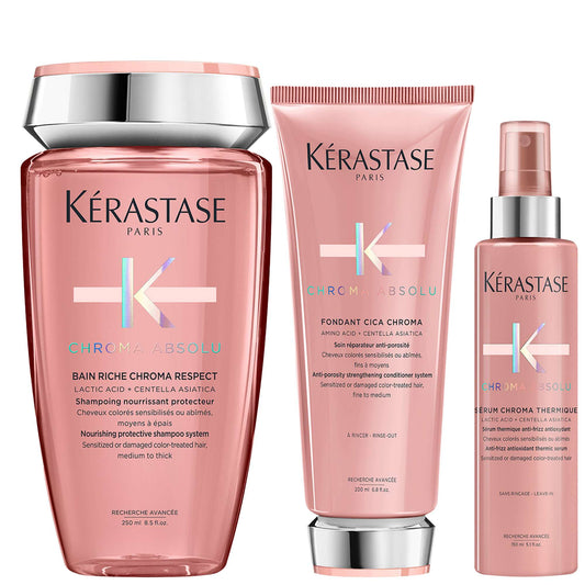 Kérastase  Trio: Chroma Absolu Shampoo 250ml, Conditioner 200ml & Serum 150ml for Fine to Medium Hair