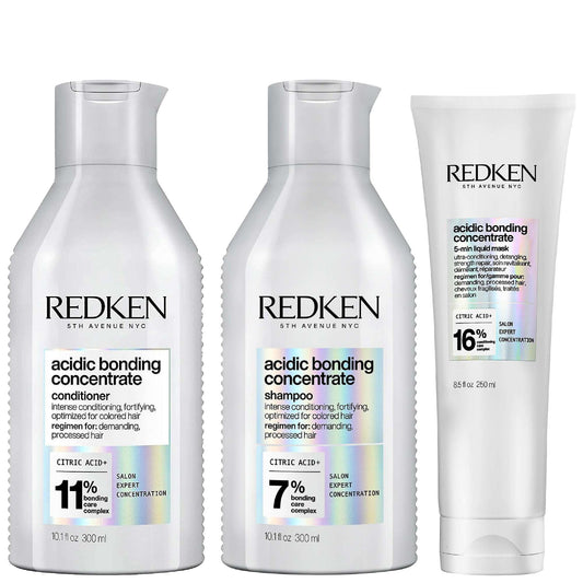 Redken  Trio: Acidic Bonding Concentrate Shampoo, Conditioner and 5-Minute Liquid Hair Mask Bond Repair Bundle