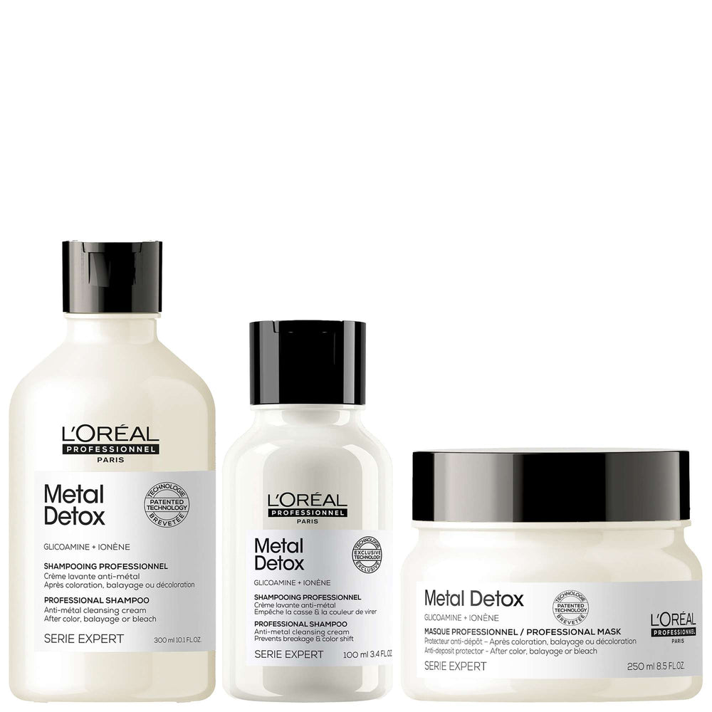 L'Oréal Professionnel  Trio: Metal Detox Shampoo & Hair Mask with Mini Shampoo, Prevent Breakage & Colour Fade from Hard Water