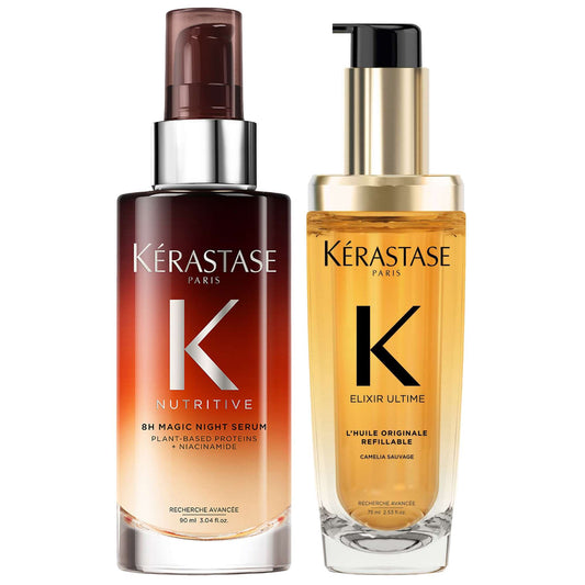 Kérastase  Duo: Nutritive 8H Magic Night Serum With Niacinamide 90ml & Hair Oil 75ml for Dry Hair