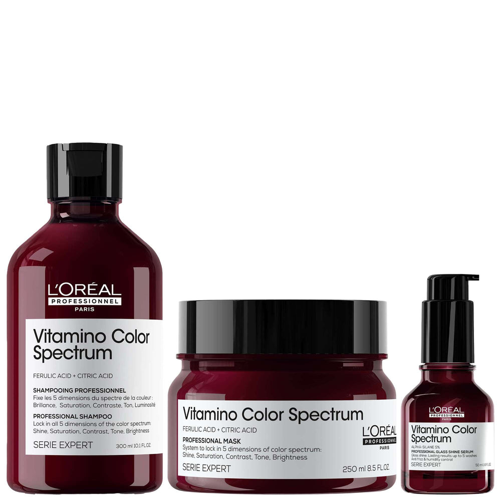 L'Oréal Professionnel  Trio: Vitamino Color Spectrum Shampoo 300ml, Rinse Off Hair Mask 250ml and Serum 50ml for Coloured Hair