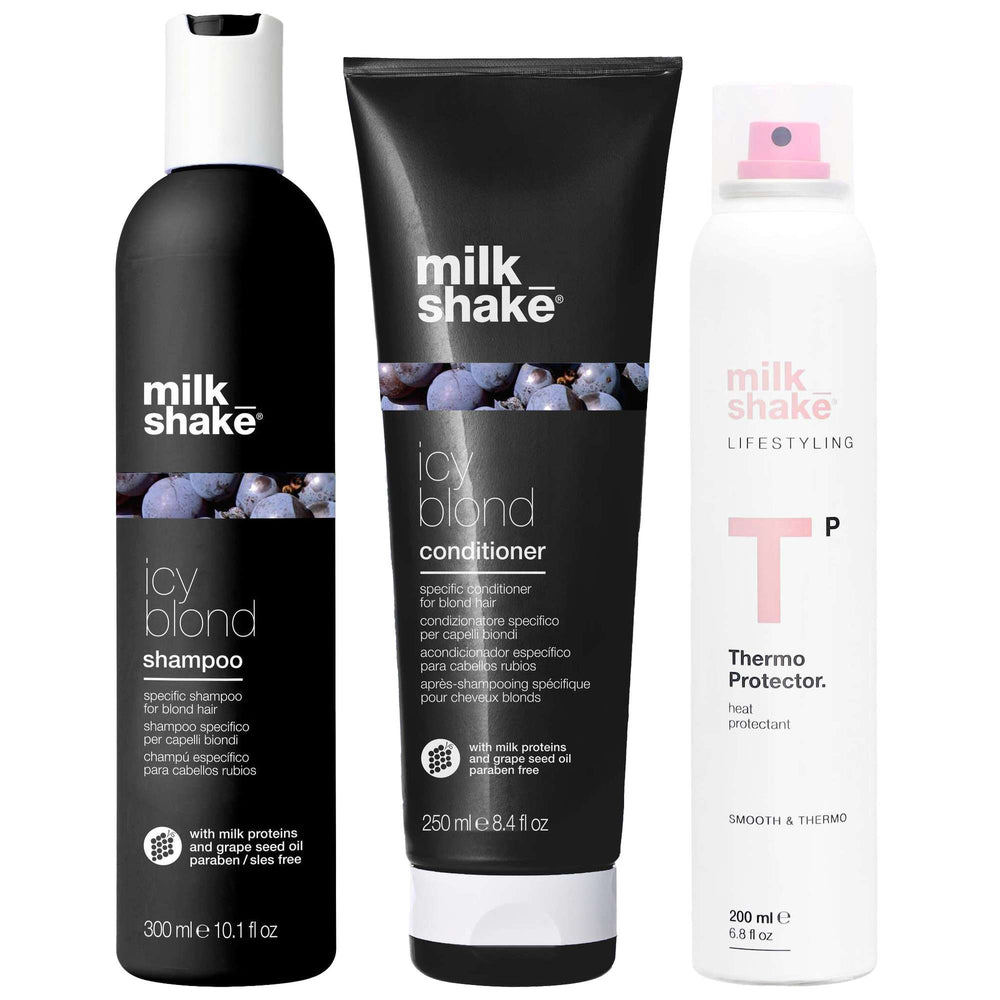 milk_shake  Trio: Icy Blonde Shampoo 300ml, Conditioner 250ml & Thermo Protector Spray 200ml