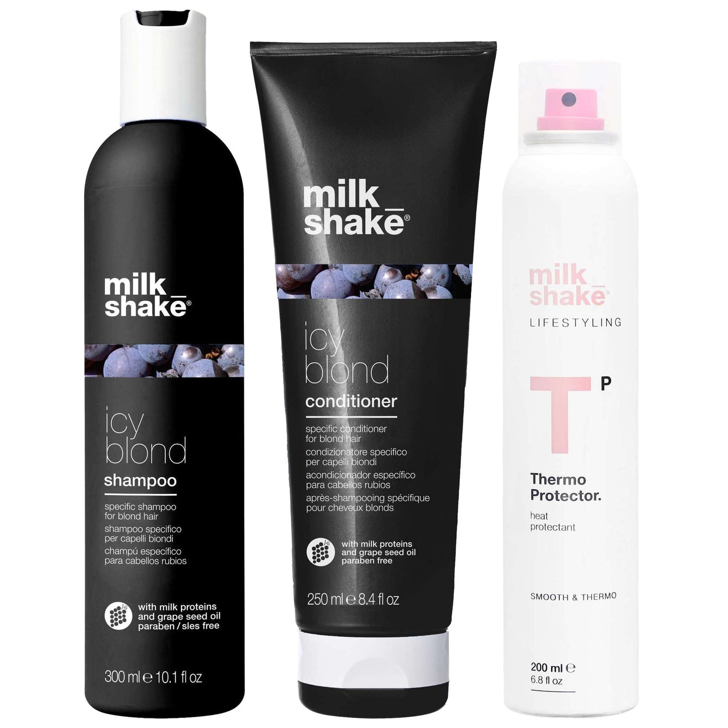 milk_shake  Trio: Icy Blonde Shampoo 300ml, Conditioner 250ml & Thermo Protector Spray 200ml