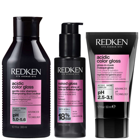 Redken  Trio: Acidic Color Gloss Shampoo 300ml, Naked Gloss 100ml and Gloss-in-Mask Mini 50ml