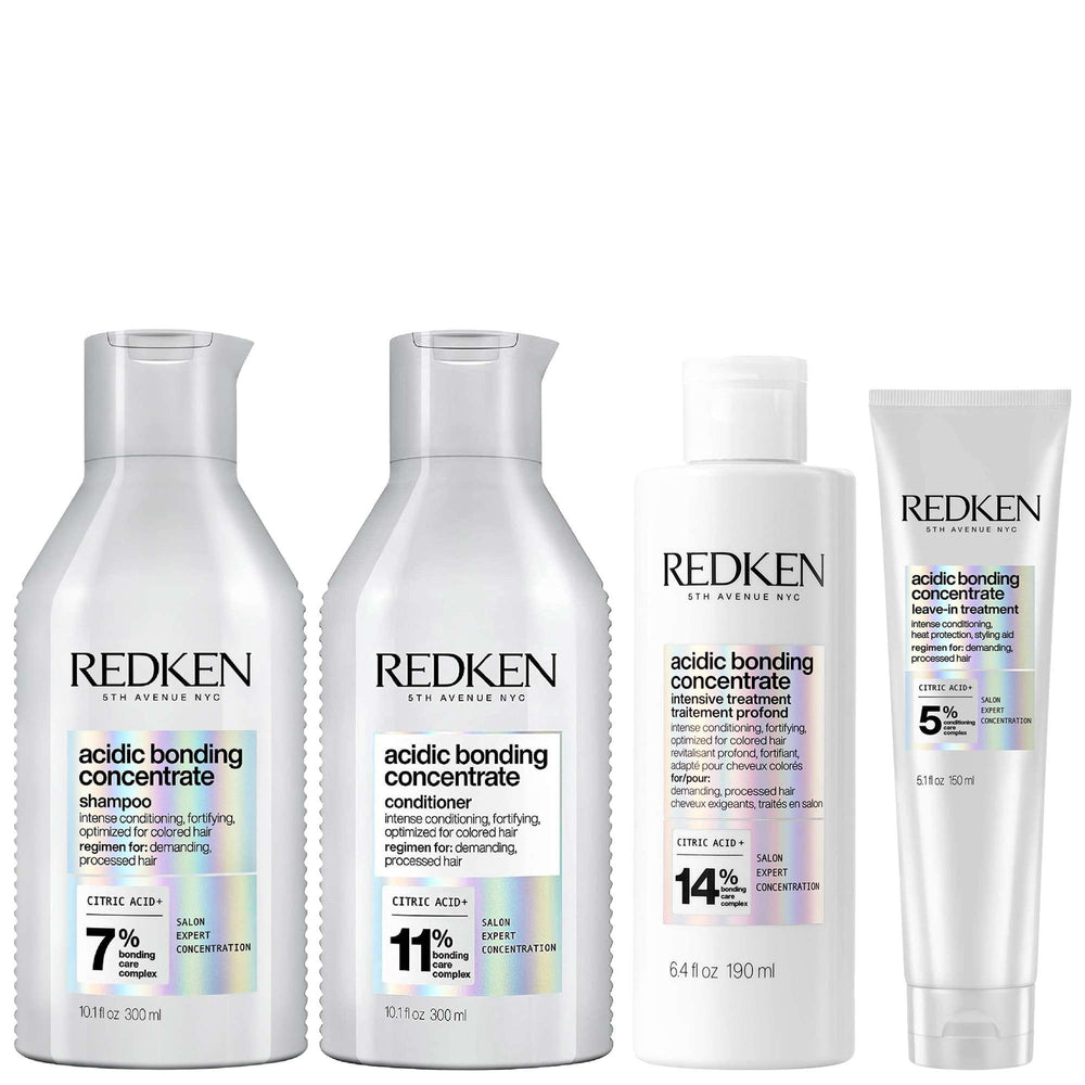 Redken  Acidic Bonding Concentrate Pre-Treatment 190ml, Shampoo and Conditioner 300ml, and Leave-in Treatment 150ml Bundle