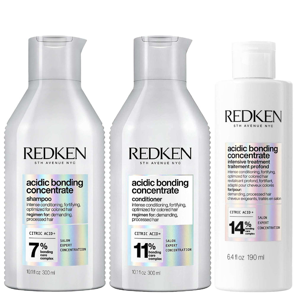 Redken  Trio: Acidic Bonding Concentrate Pre-Treatment 190ml, Shampoo and Conditioner 300ml for Damaged Hair Bundle