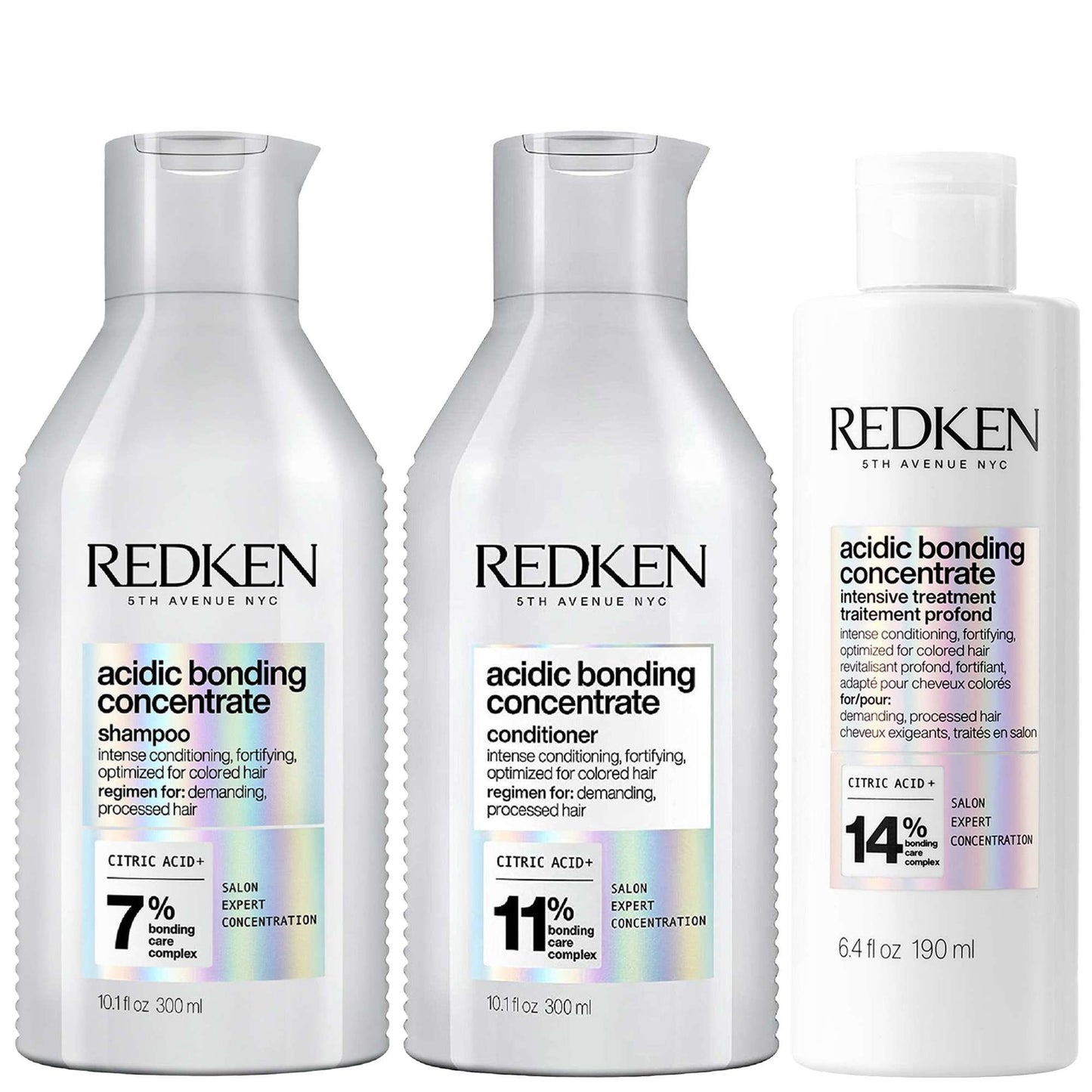Redken  Trio: Acidic Bonding Concentrate Pre-Treatment 190ml, Shampoo and Conditioner 300ml for Damaged Hair Bundle