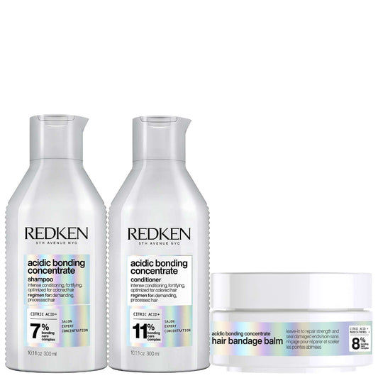 Redken  Trio: Acidic Bonding Concentrate Hair Bandage Balm 75ml, Shampoo 300ml and Conditioner 300ml Bundle