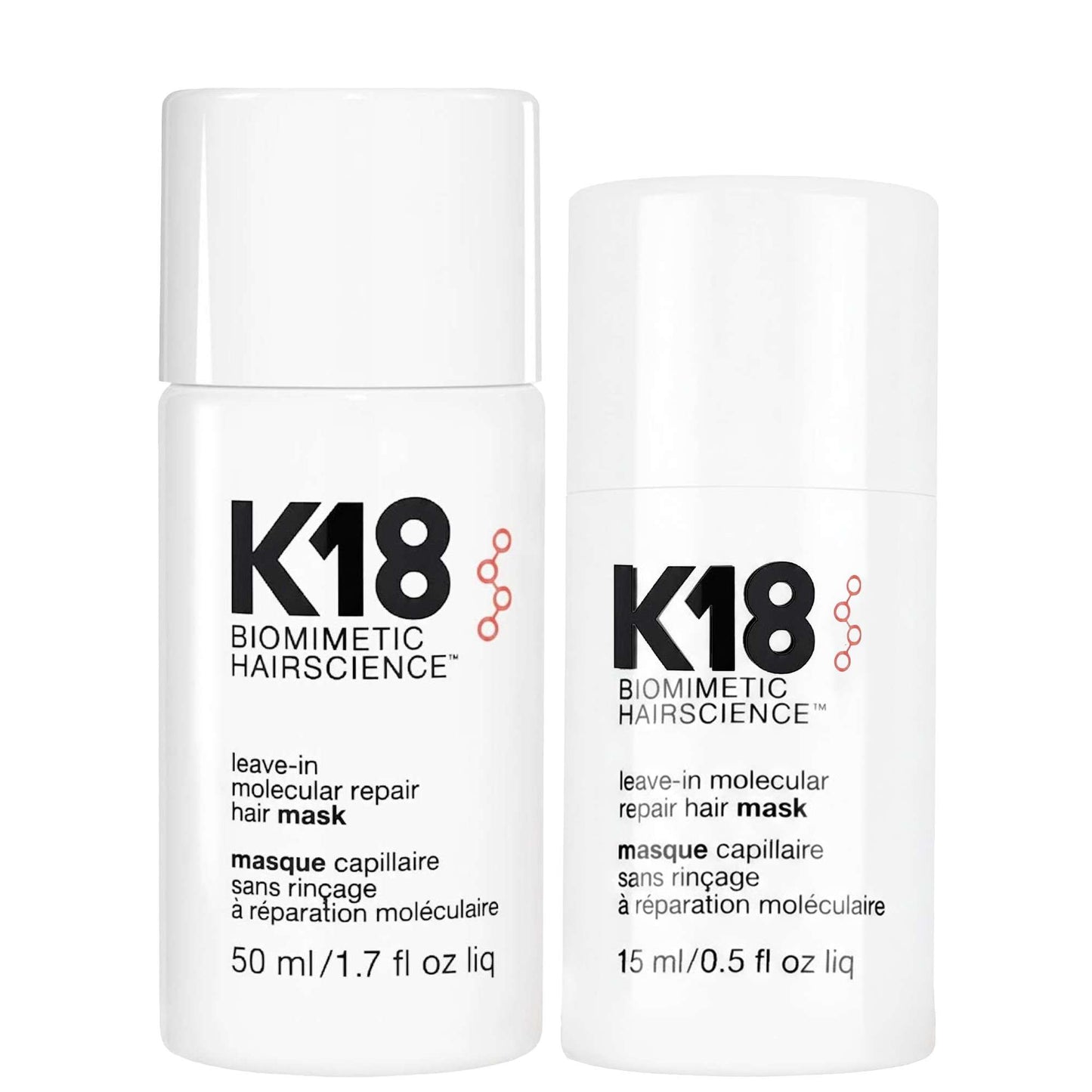 K18  Duo: Biomimetic Hairscience Leave-In Molecular Repair Hair Mask 50ml & Leave-in Molecular Repair Hair Mask 15ml