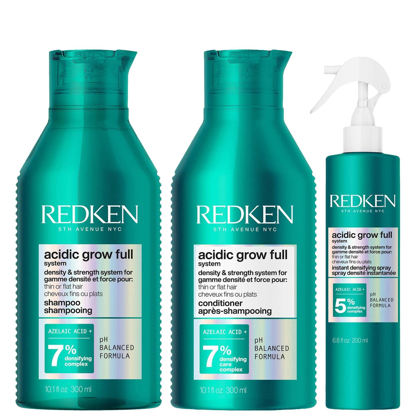 Redken Bundles Trio: Acidic Grow Full System Densifying Shampoo 300ml, Conditioner 300ml & Spray 190ml