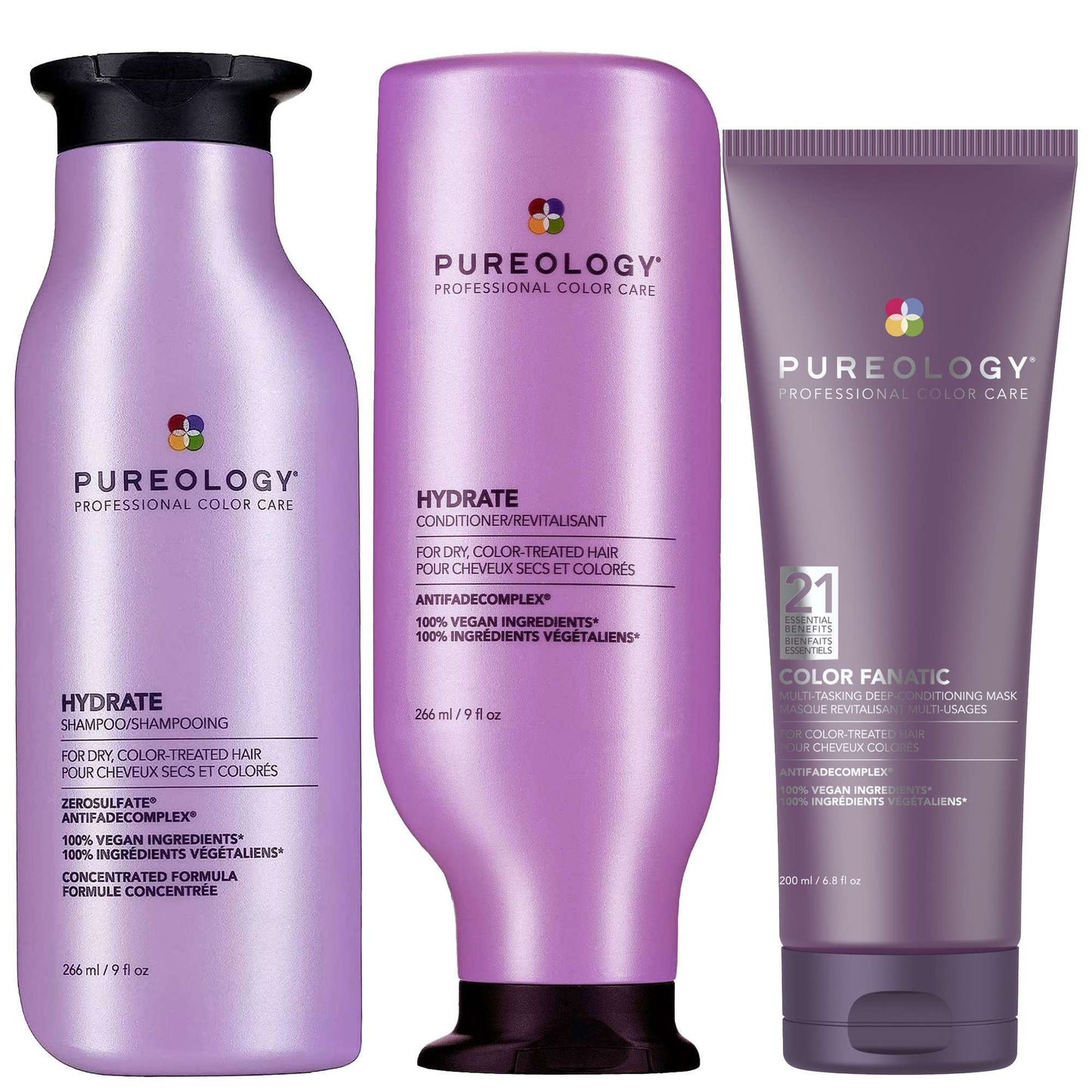 Pureology  Trio: Hydrate Moisturising Shampoo 266ml, Hydrate Moisturising Conditioner 266ml & Color Fanatic Conditioning Mask 200ml